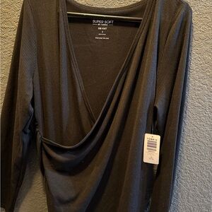 Torrid Black Surplice Long Sleeve Top